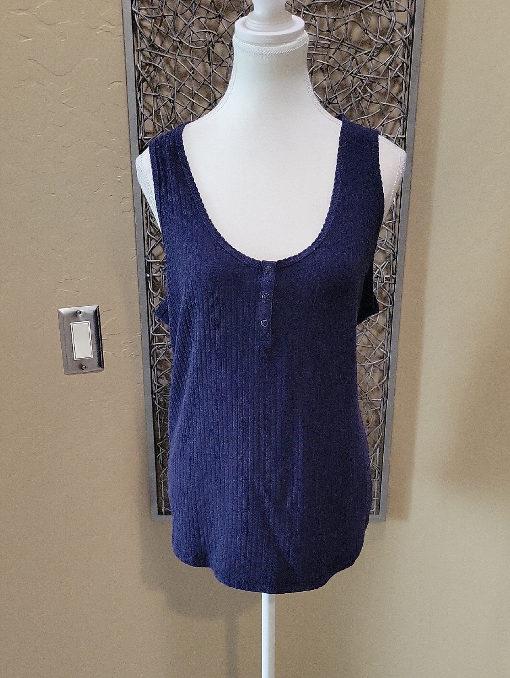 P.J. Salvage Navy Ribbed Scoop Henley Tank